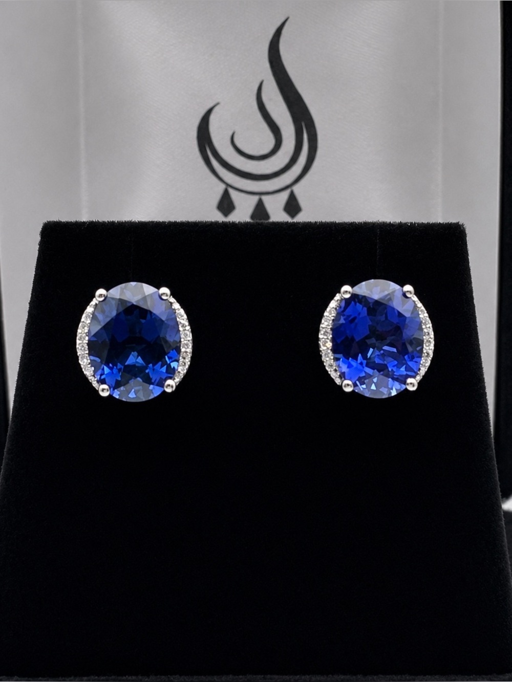 Gorgeous 4ctw Diamond and Sapphire Earrings in 10k White Gold